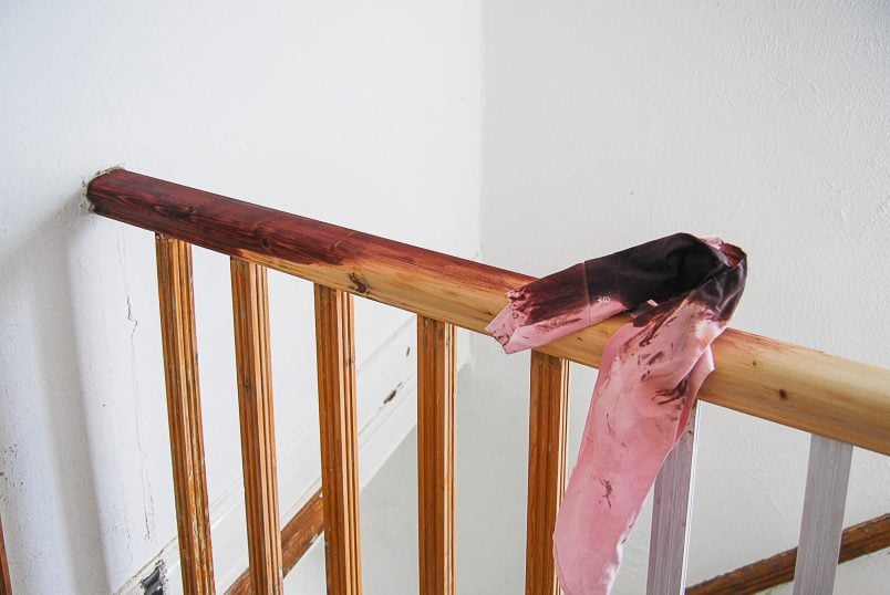 How To Stain A Handrail or Banister - Staining in Progress