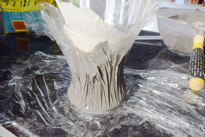 DIY Concrete Dipped Vase - Clingfilm
