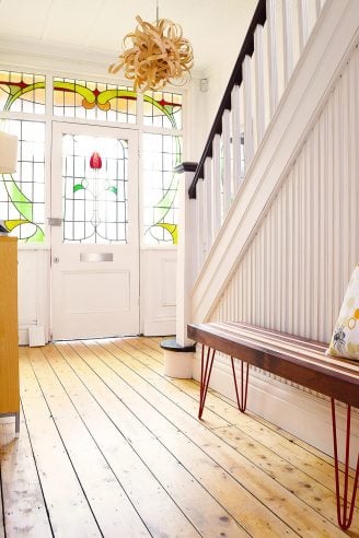 Edwardian Hallway With Stained Glass and Wooden Bench | Little House On The Corner