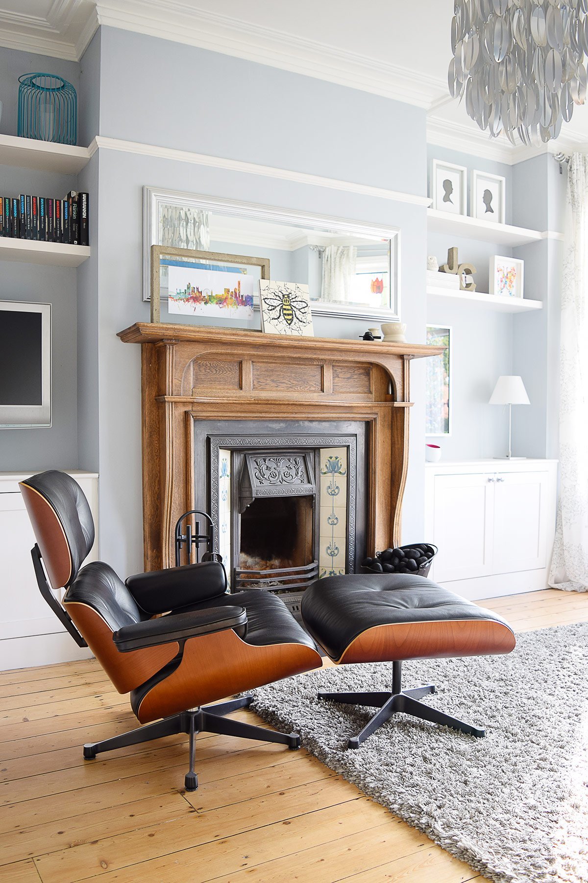 Edwardian Living Room With Fireplace and Eames Lounge Chair | Little House On The Corner