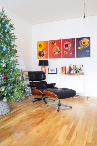 Living Room - Eames Lounge Chair and colourful art | Little House On The Corner