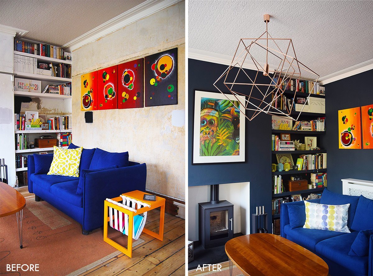 Lounge Before and After with Dark Walls | Little House On The Corner