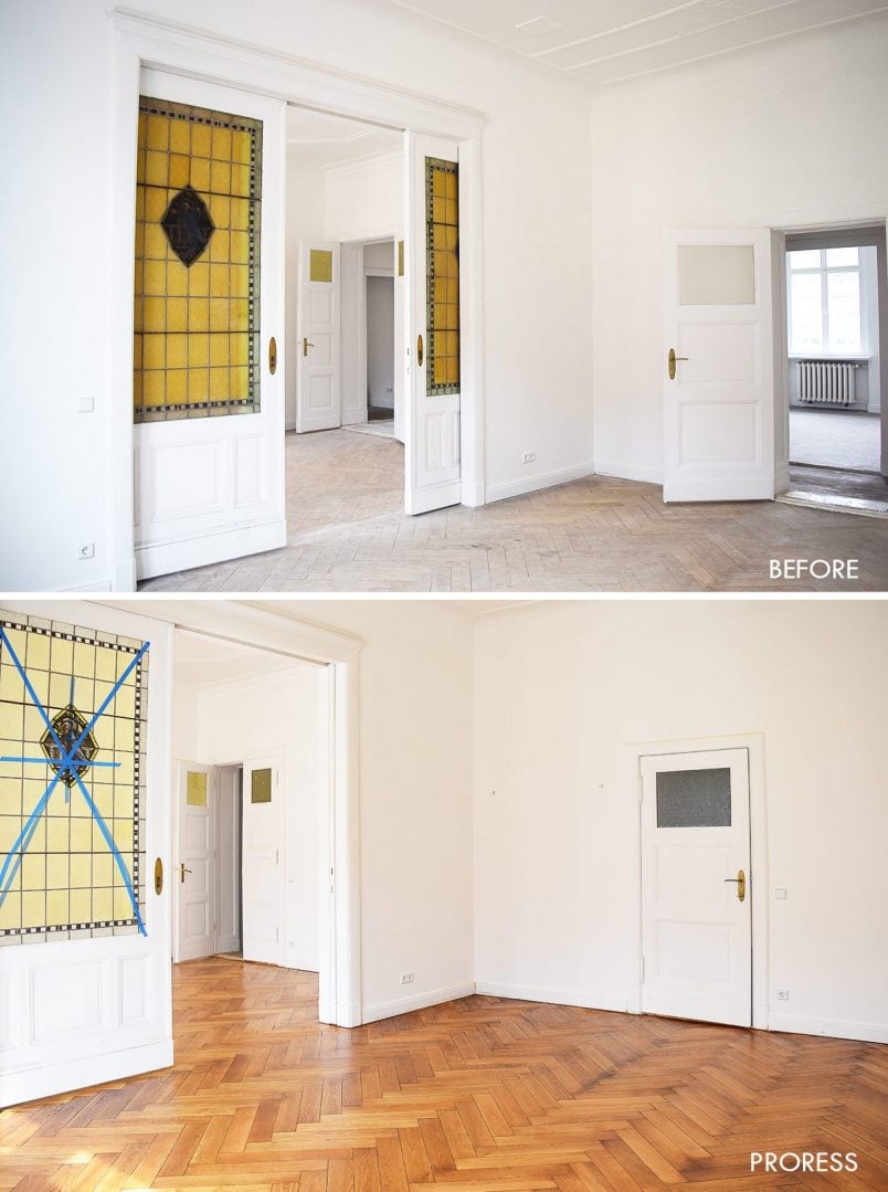 Sanded Herringbone Parquet Before and After | Little House On The Corner
