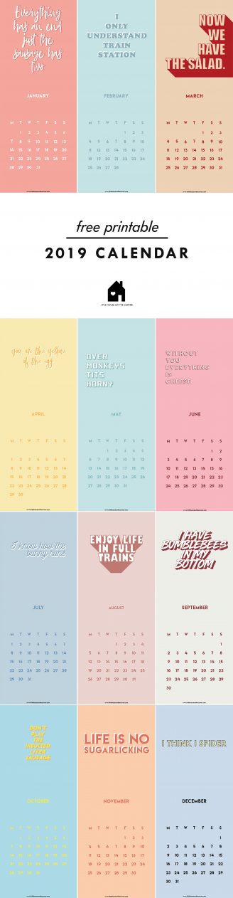 Free Printable 2019 Calendar | Little House On The Corner