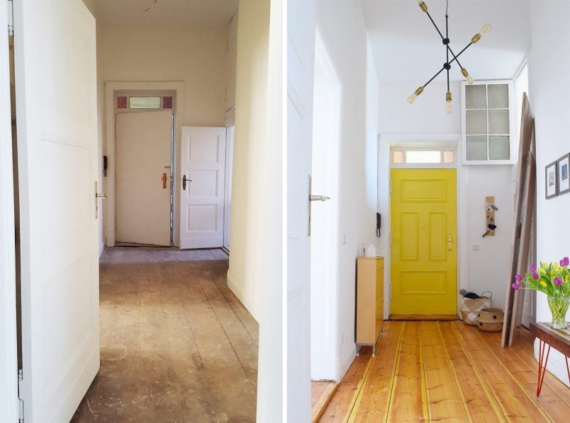 Hallway - Before & Progress - Yellow Front Door With Panelling | Little House On The Corner