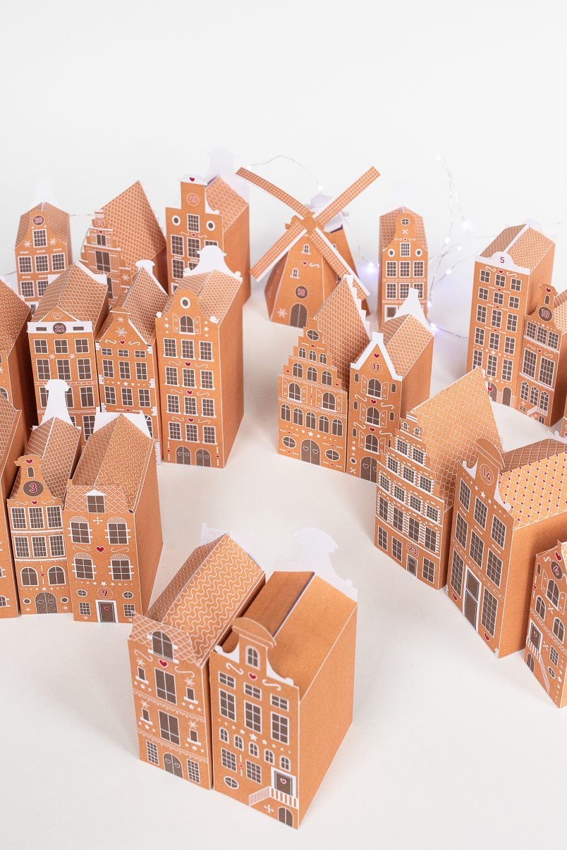 Printable Advent Calendar Village with Gingerbread Dutch Houses - Little House On The Corner