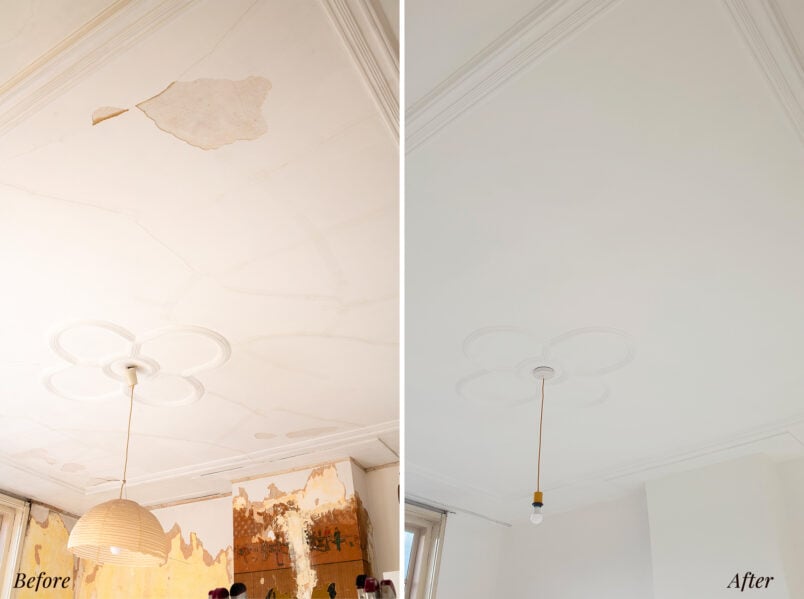 how to repair a cracked ceiling yourself before and after