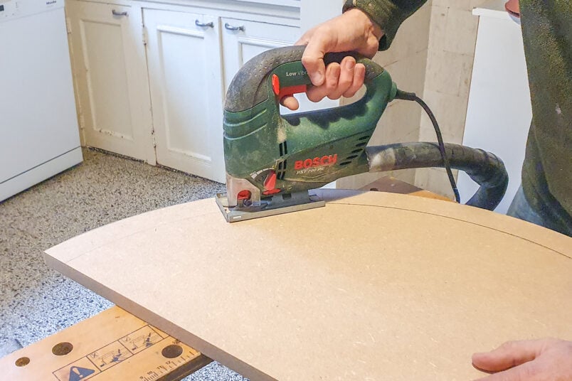Cutting an arched top for an IKEA platsa cabinet