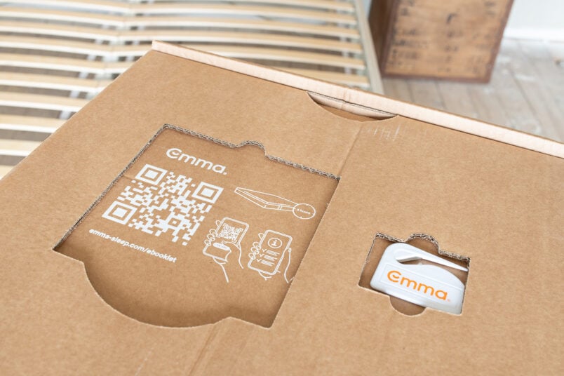 Emma mattress packaging with qr code and tool