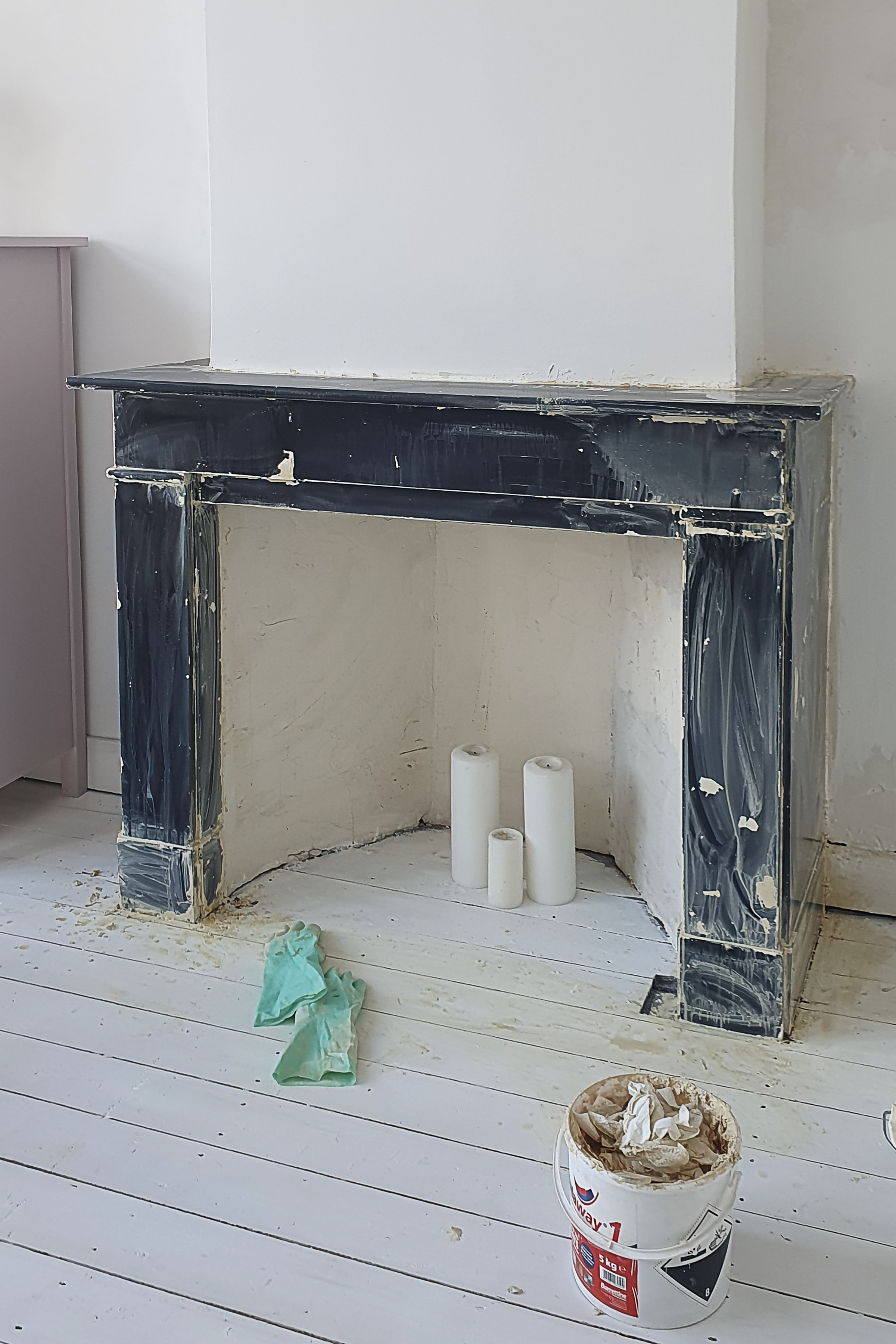 Remove paint stripping residue off black marble surround
