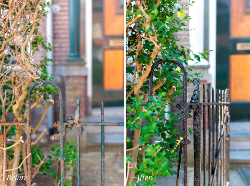 rusty metal gate before and after painting