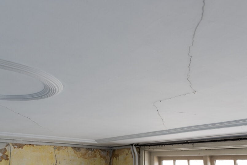 large crack in ceiling before repair