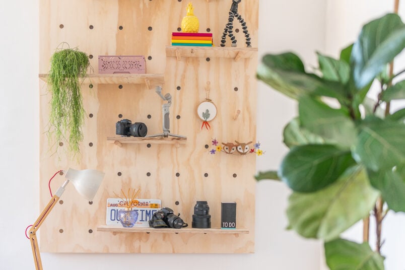 DIY giant pegboard for office storage